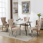 Dining Chair 4-Piece Set Upholstered Door Knocker Nailhead Trim Metal Legs Beige Velvet