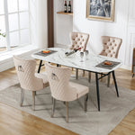 Dining Chair 4-Piece Set Upholstered Door Knocker Nailhead Trim Metal Legs Beige Velvet