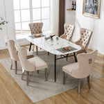 Dining Chair Set of 6 Upholstered Nailhead Trim Door Knocker Back Beige Velvet