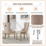 Dining Chair 4-Piece Set Upholstered Door Knocker Nailhead Trim Metal Legs Beige Velvet