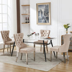 Dining Chair 4-Piece Set Upholstered Door Knocker Nailhead Trim Metal Legs Beige Velvet