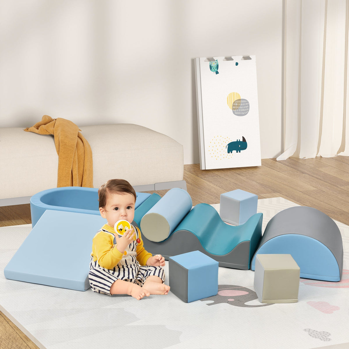 Building Blocks 9-Piece Romping and Climbing, Stairs, Slide, Ball Pit, Soft, Colorful