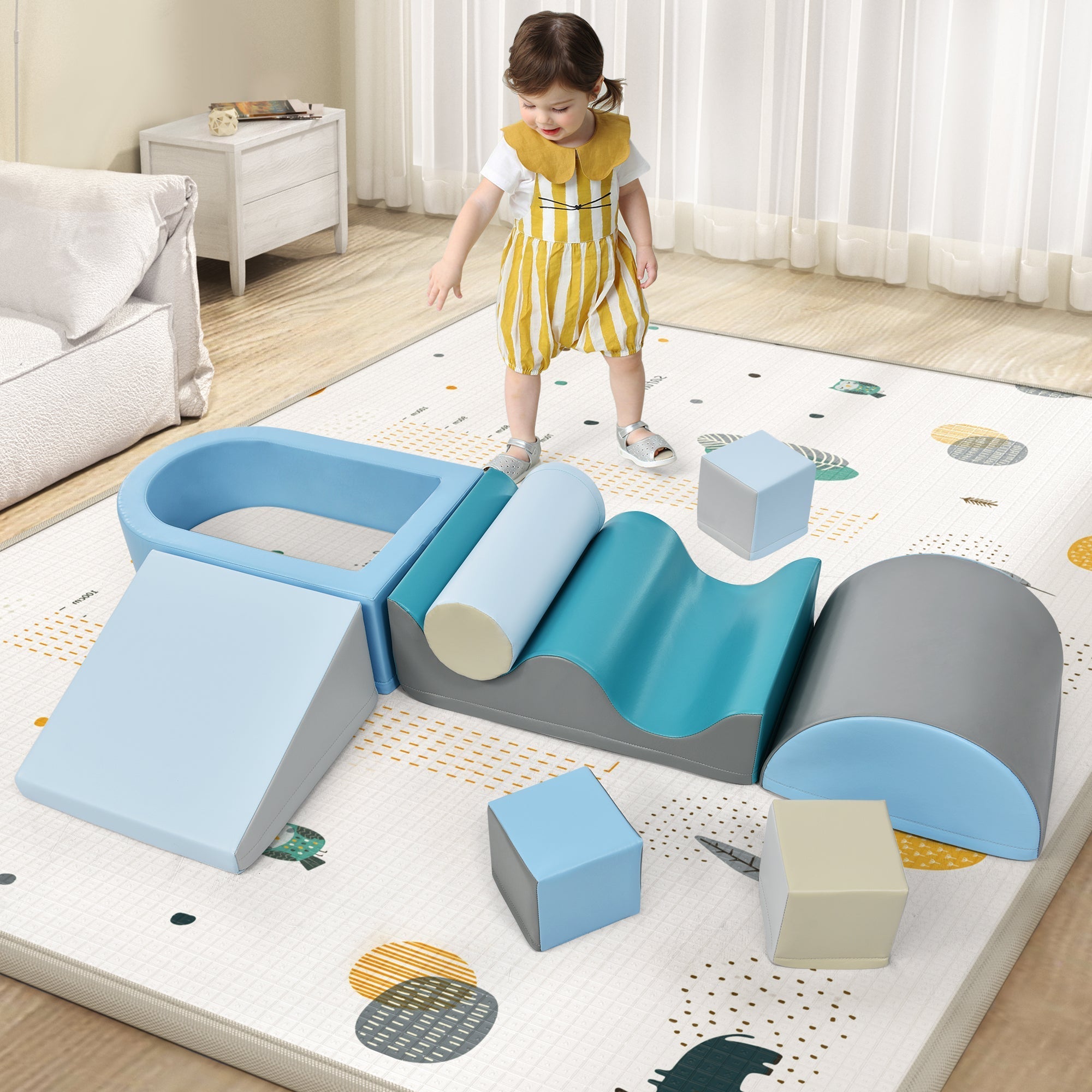Building Blocks 9-Piece Romping and Climbing, Stairs, Slide, Ball Pit, Soft, Colorful