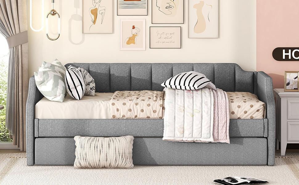 Daybed Upholstered Single Rollaway Bed 90x200cm - Grey