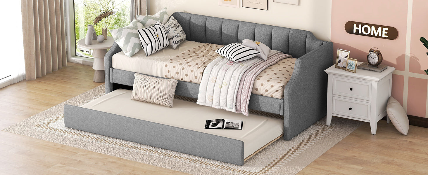 Daybed Upholstered Single Rollaway Bed 90x200cm - Grey