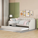 Daybed 90x200cm Upholstered Rollaway Bed - Beige