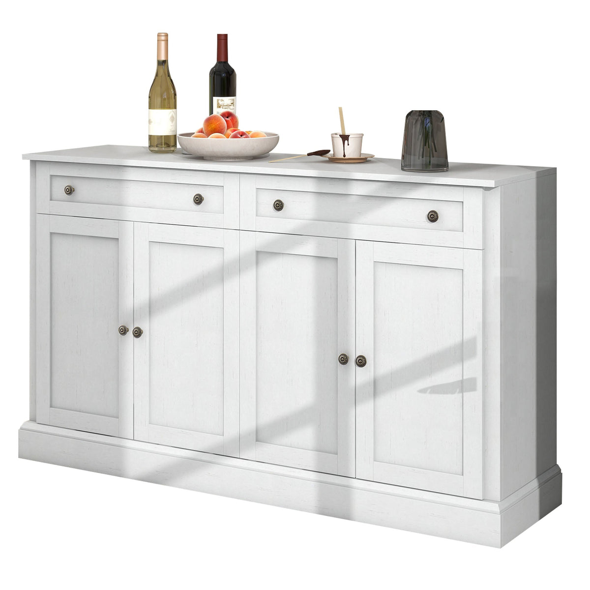 Sideboard, Modern Buffet with 4 Doors & 2 Drawers, 150x40x86cm, Antique White