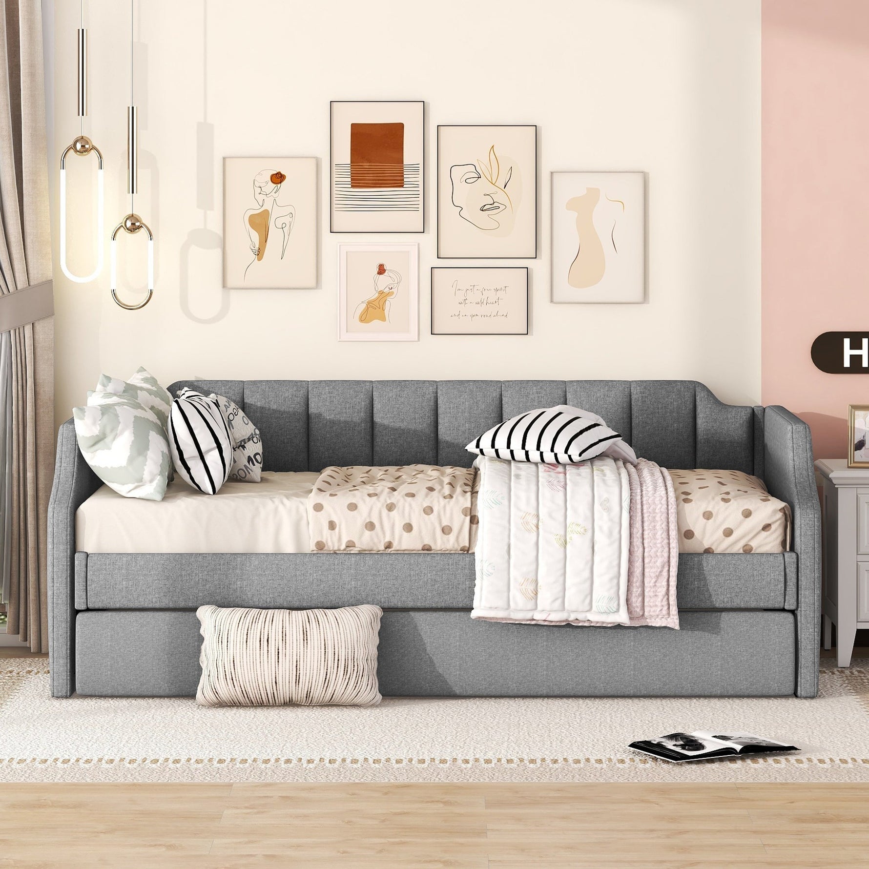 Daybed Upholstered Single Rollaway Bed 90x200cm - Grey