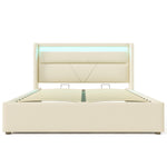 Hydraulic Storage Bed, 160x200cm Upholstered with LED Strip, White