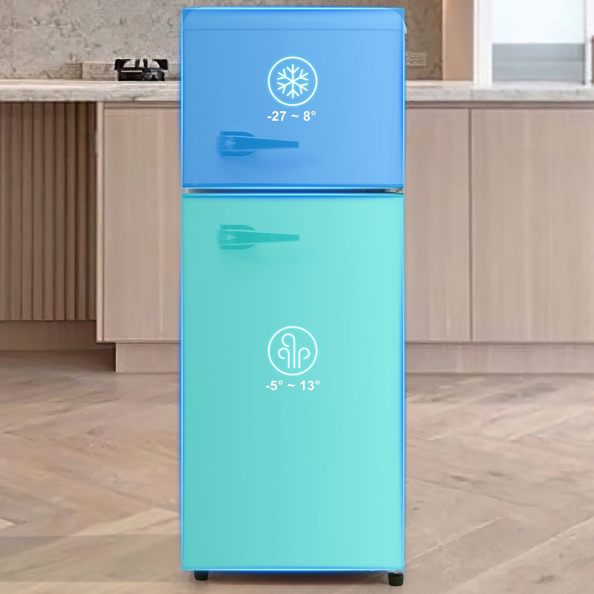 Retro Refrigerator Fridge-Freezer 92L Capacity 2-Door, LED Light