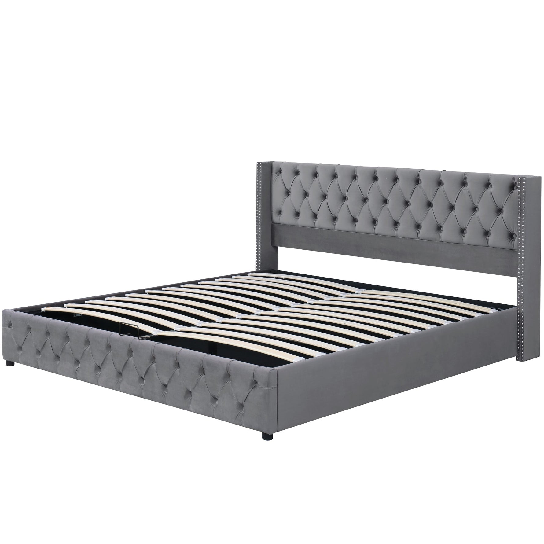 Upholstered Double Bed 160x200cm Hydraulic Storage Flannel Ear Shape - Grey
