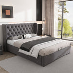Upholstered Double Bed 140x190cm Hydraulic Storage Ear Shape Velvet - Grey