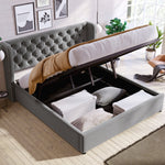 Upholstered Double Bed 140x190cm Hydraulic Storage Ear Shape Velvet - Grey