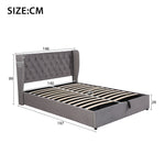 Upholstered Double Bed 140x190cm Hydraulic Storage Ear Shape Velvet - Grey