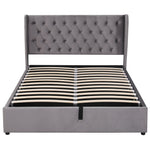Upholstered Double Bed 140x190cm Hydraulic Storage Ear Shape Velvet - Grey
