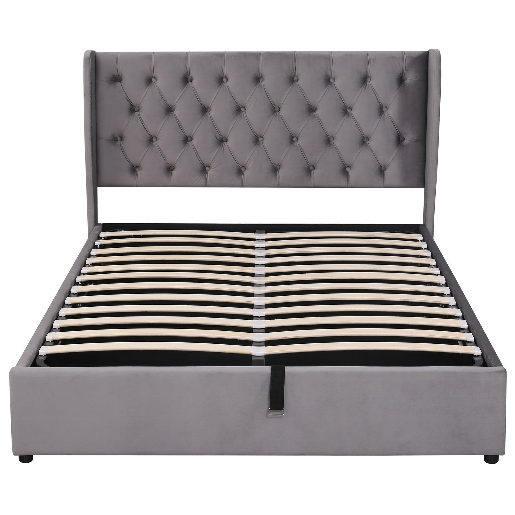 Upholstered Double Bed 140x190cm Hydraulic Storage Ear Shape Velvet - Grey