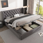 Upholstered Double Bed 140x190cm Hydraulic Storage Ear Shape Velvet - Grey