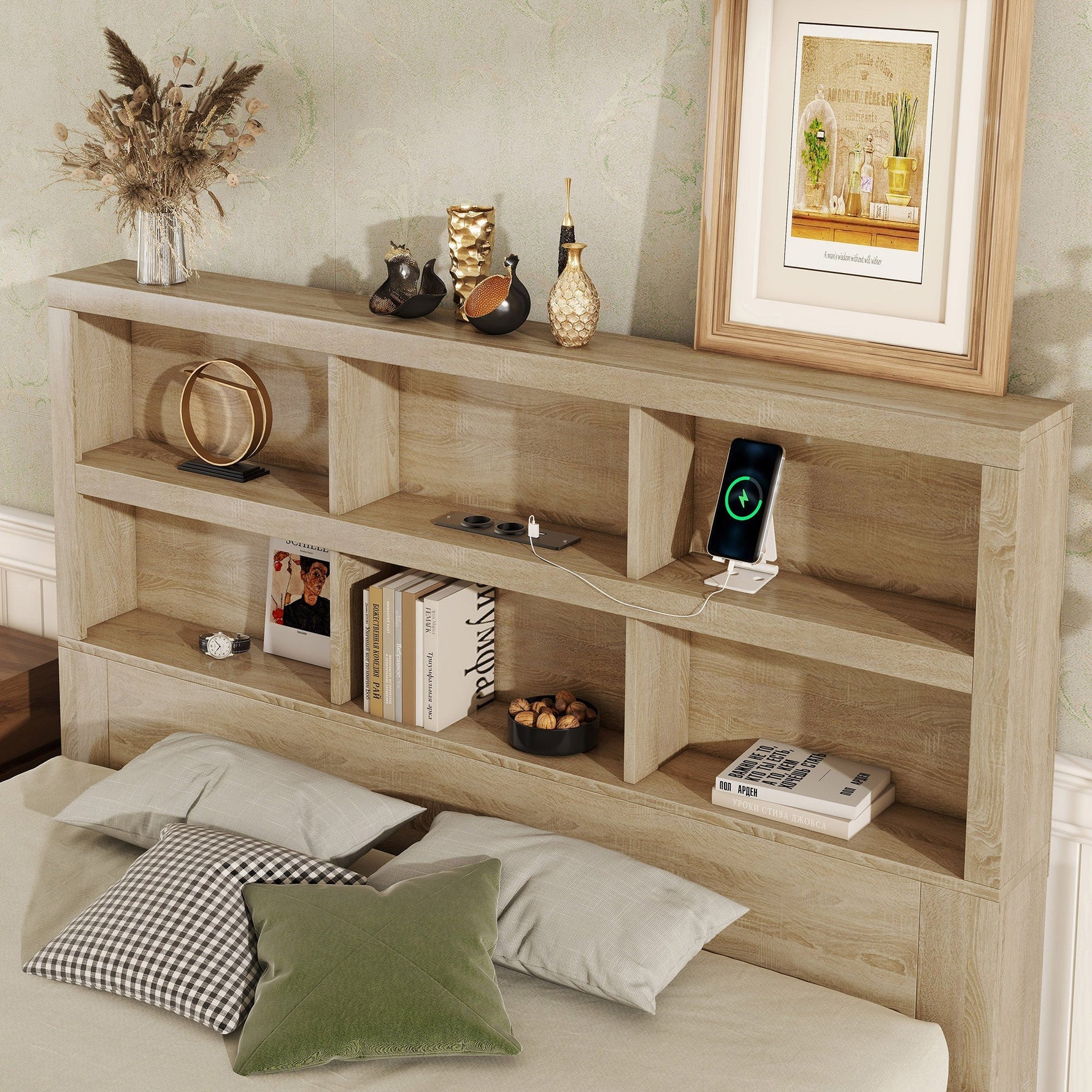 Double Bed 160x200cm King Platform Storage Drawers Headboard Chipboard Natural