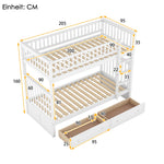 Bunk Bed 90x200cm Convertible with Drawers - White