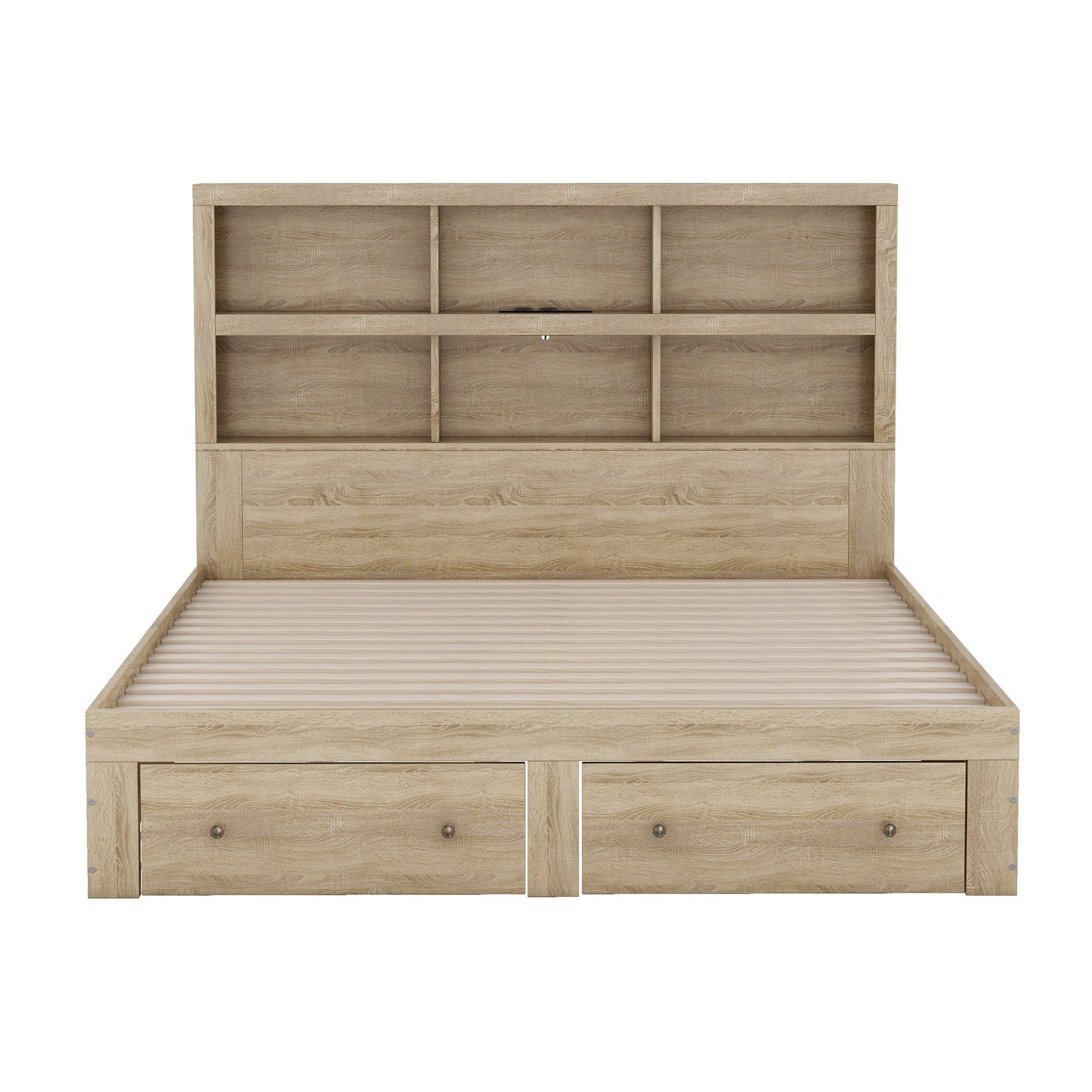 Double Bed 160x200cm King Platform Storage Drawers Headboard Chipboard Natural