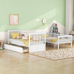 Bunk Bed 90x200cm Convertible with Drawers - White