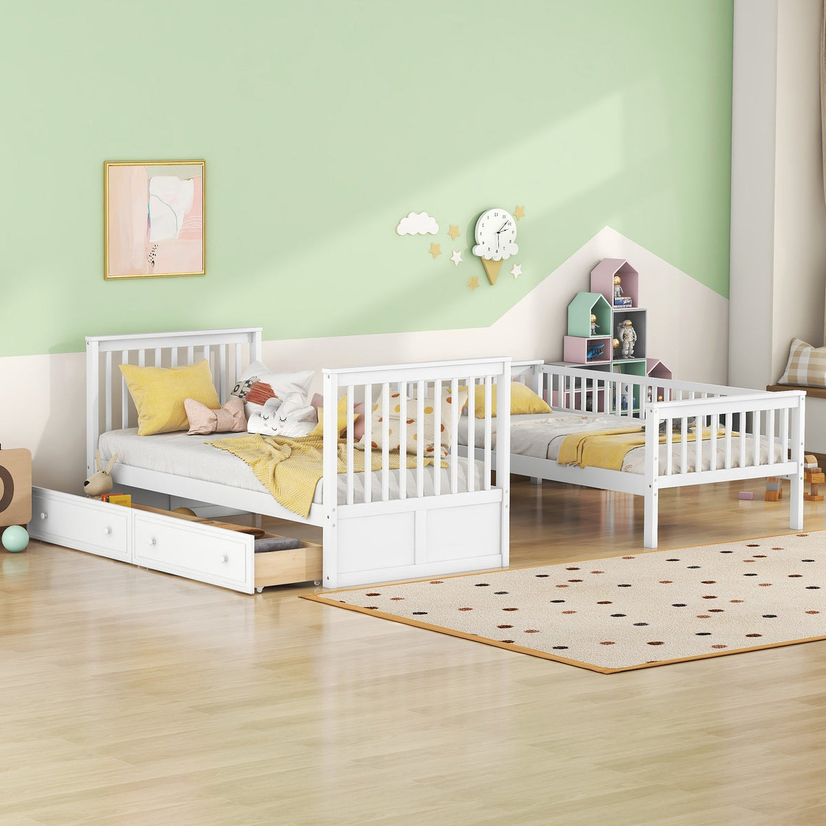 Bunk Bed 90x200cm Convertible with Drawers - White