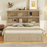 Double Bed 160x200cm King Platform Storage Drawers Headboard Chipboard Natural