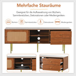 TV Stand with Rattan Sliding Doors & Drawers, Walnut