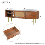 TV Stand with Rattan Sliding Doors & Drawers, Walnut
