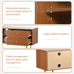 TV Stand with Rattan Sliding Doors & Drawers, Walnut