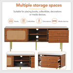 TV Stand with Rattan Sliding Doors & Drawers, Walnut