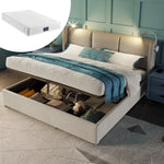 Upholstered Bed 140x200 Storage USB Reading Light, Linen Fabric