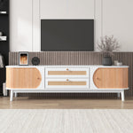 TV Cabinet Wood Blend, Doors Drawers Rattan Sides, Natural Country Style