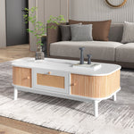 Coffee table rattan, drawers with rattan and solid wood slats, solid wood legs, natural country style.