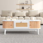 Coffee table rattan, drawers with rattan and solid wood slats, solid wood legs, natural country style.