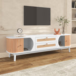 TV Cabinet Wood Blend, Doors Drawers Rattan Sides, Natural Country Style