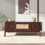 Coffee Table - Rattan, Drawers, Sliding Doors, Solid Wood, Natural Style
