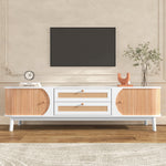 TV Cabinet Wood Blend, Doors Drawers Rattan Sides, Natural Country Style