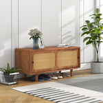 Rattan Shoe Cabinet with Adjustable Shelf, 2 Doors, Walnut Finish