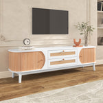 TV Cabinet Wood Blend, Doors Drawers Rattan Sides, Natural Country Style