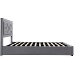 Upholstered Storage Bed with Chesterfield Headboard and Drawers, 140x200cm, Grey Velvet