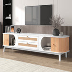 TV Cabinet Wood Blend, Doors Drawers Rattan Sides, Natural Country Style