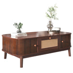Coffee Table - Rattan, Drawers, Sliding Doors, Solid Wood, Natural Style