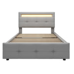 Upholstered Bed 90*200cm, LED Lights, 2 Drawers, Single Bed Linen Upholstery (Grey)