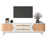 TV Cabinet Wood Blend, Doors Drawers Rattan Sides, Natural Country Style