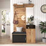 Wardrobe Set with 4 Coat Hooks, Mirror & Shoe Cabinet
