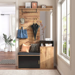 Wardrobe Set with 4 Coat Hooks, Mirror & Shoe Cabinet