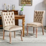 Dining Chair Set of 2 Door Knocker Back Nailhead Trim Light Camel Velvet