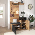 Wardrobe Set with 4 Coat Hooks, Mirror & Shoe Cabinet