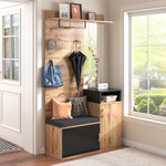 Wardrobe Set with 4 Coat Hooks, Mirror & Shoe Cabinet